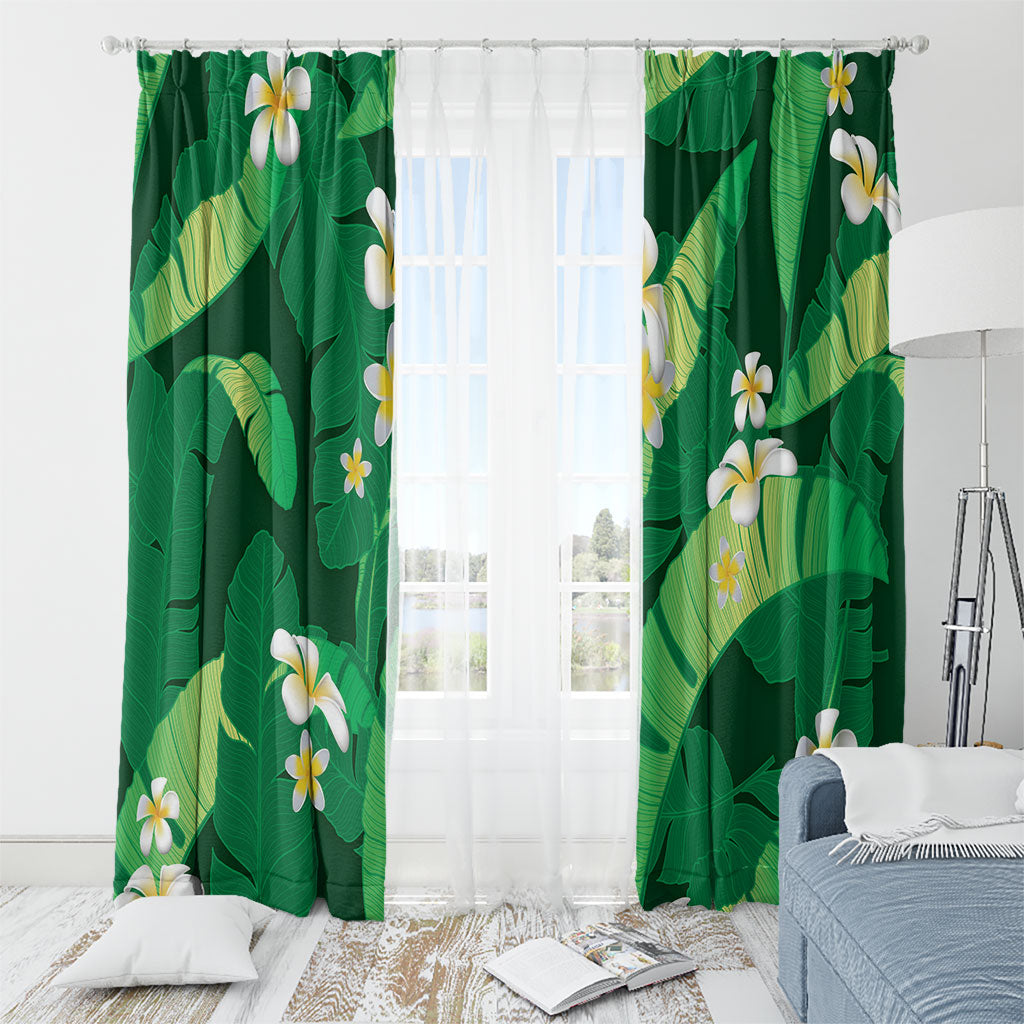Green Banana Leaf Hawaii Window Curtain Lau Maia Plumeria Tropical Summer Vibes LT14 - Polynesian Pride