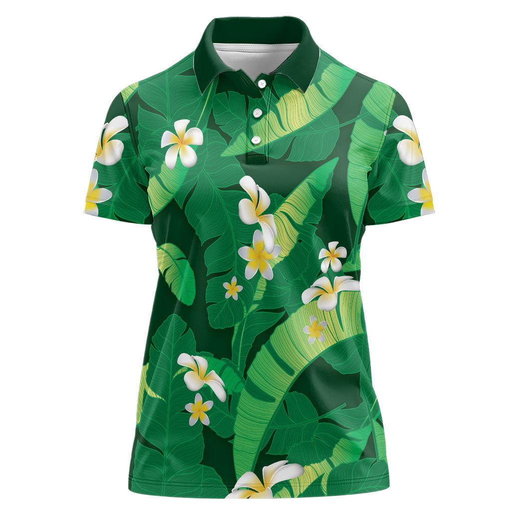Green Banana Leaf Hawaii Women Polo Shirt Lau Maia Plumeria Tropical Summer Vibes LT14 Female Green - Polynesian Pride