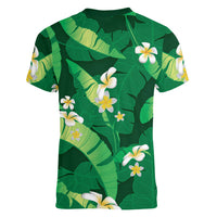 Green Banana Leaf Hawaii Women V-Neck T-Shirt Lau Maia Plumeria Tropical Summer Vibes LT14 - Polynesian Pride