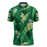 Green Banana Leaf Hawaii Zipper Polo Shirt Lau Maia Plumeria Tropical Summer Vibes LT14 Green - Polynesian Pride