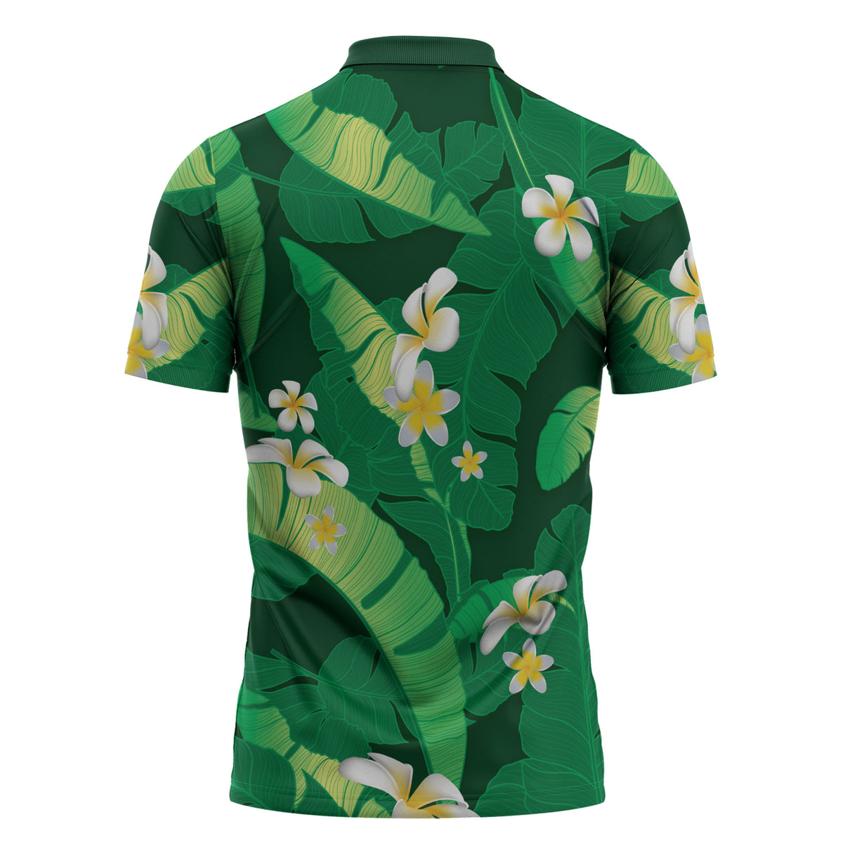 Green Banana Leaf Hawaii Zipper Polo Shirt Lau Maia Plumeria Tropical Summer Vibes LT14 - Polynesian Pride