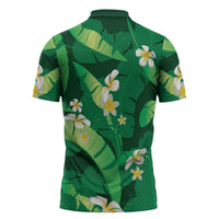 Green Banana Leaf Hawaii Zipper Polo Shirt Lau Maia Plumeria Tropical Summer Vibes LT14 - Polynesian Pride