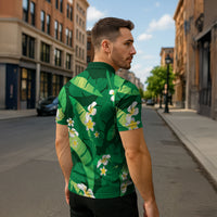 Green Banana Leaf Hawaii Zipper Polo Shirt Lau Maia Plumeria Tropical Summer Vibes LT14 - Polynesian Pride
