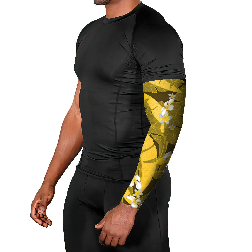 Yellow Banana Leaf Hawaii Arm Sleeves Lau Maia Plumeria Tropical Summer Vibes LT14 - Polynesian Pride