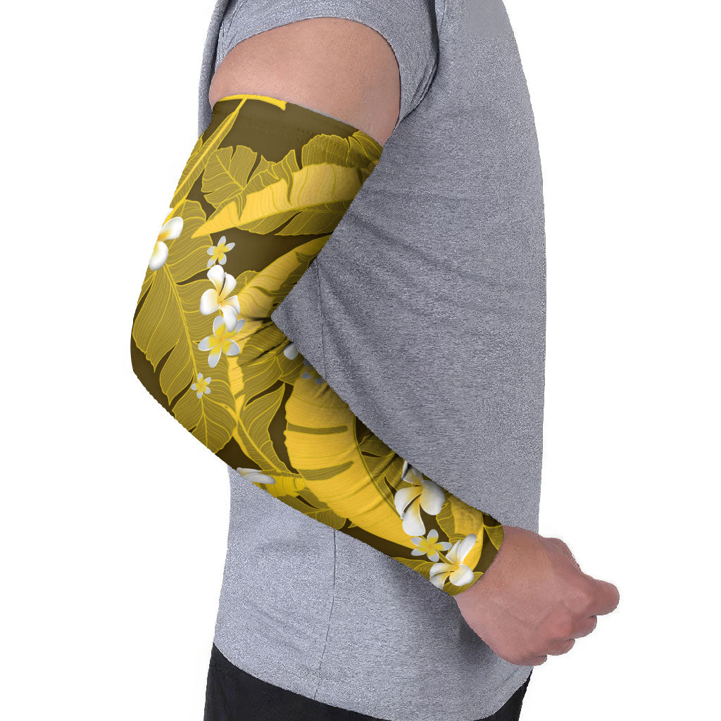 Yellow Banana Leaf Hawaii Arm Sleeves Lau Maia Plumeria Tropical Summer Vibes LT14 - Polynesian Pride