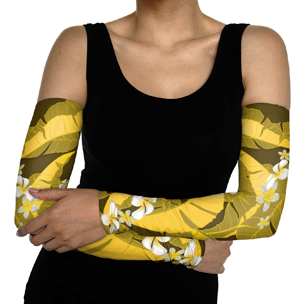 Yellow Banana Leaf Hawaii Arm Sleeves Lau Maia Plumeria Tropical Summer Vibes LT14 - Polynesian Pride