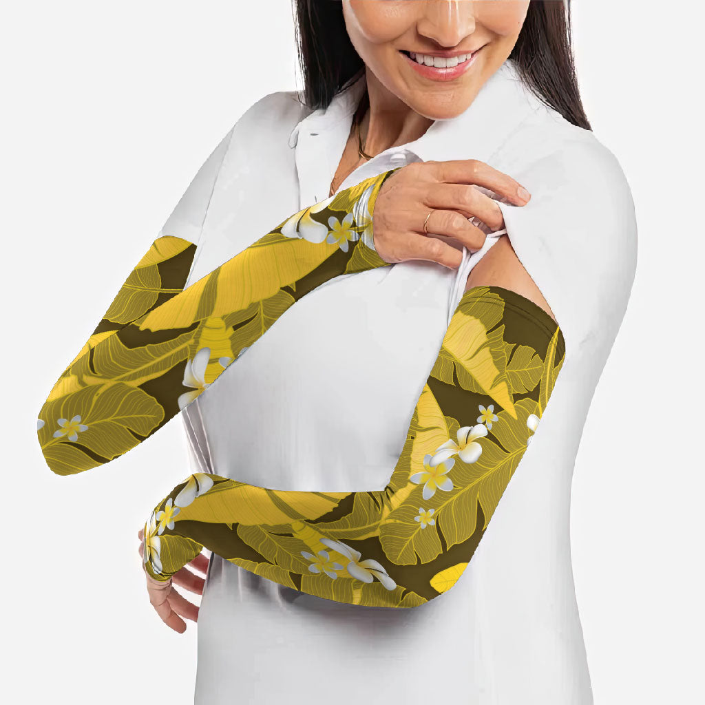 Yellow Banana Leaf Hawaii Arm Sleeves Lau Maia Plumeria Tropical Summer Vibes LT14 - Polynesian Pride