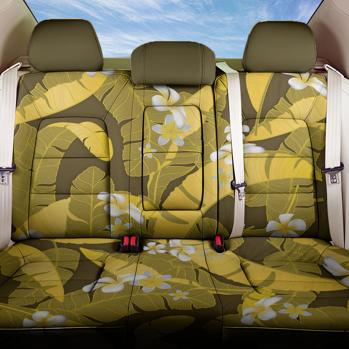 Yellow Banana Leaf Hawaii Back Car Seat Cover Lau Maia Plumeria Tropical Summer Vibes LT14 One Size Yellow - Polynesian Pride