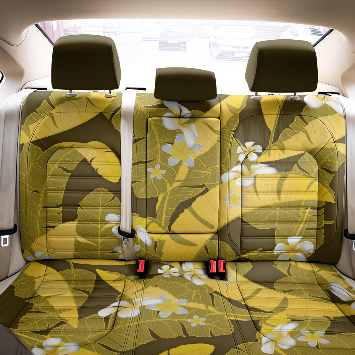 Yellow Banana Leaf Hawaii Back Car Seat Cover Lau Maia Plumeria Tropical Summer Vibes LT14 - Polynesian Pride