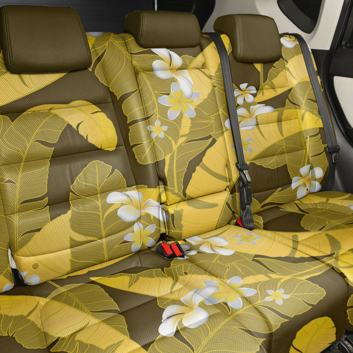 Yellow Banana Leaf Hawaii Back Car Seat Cover Lau Maia Plumeria Tropical Summer Vibes LT14 - Polynesian Pride