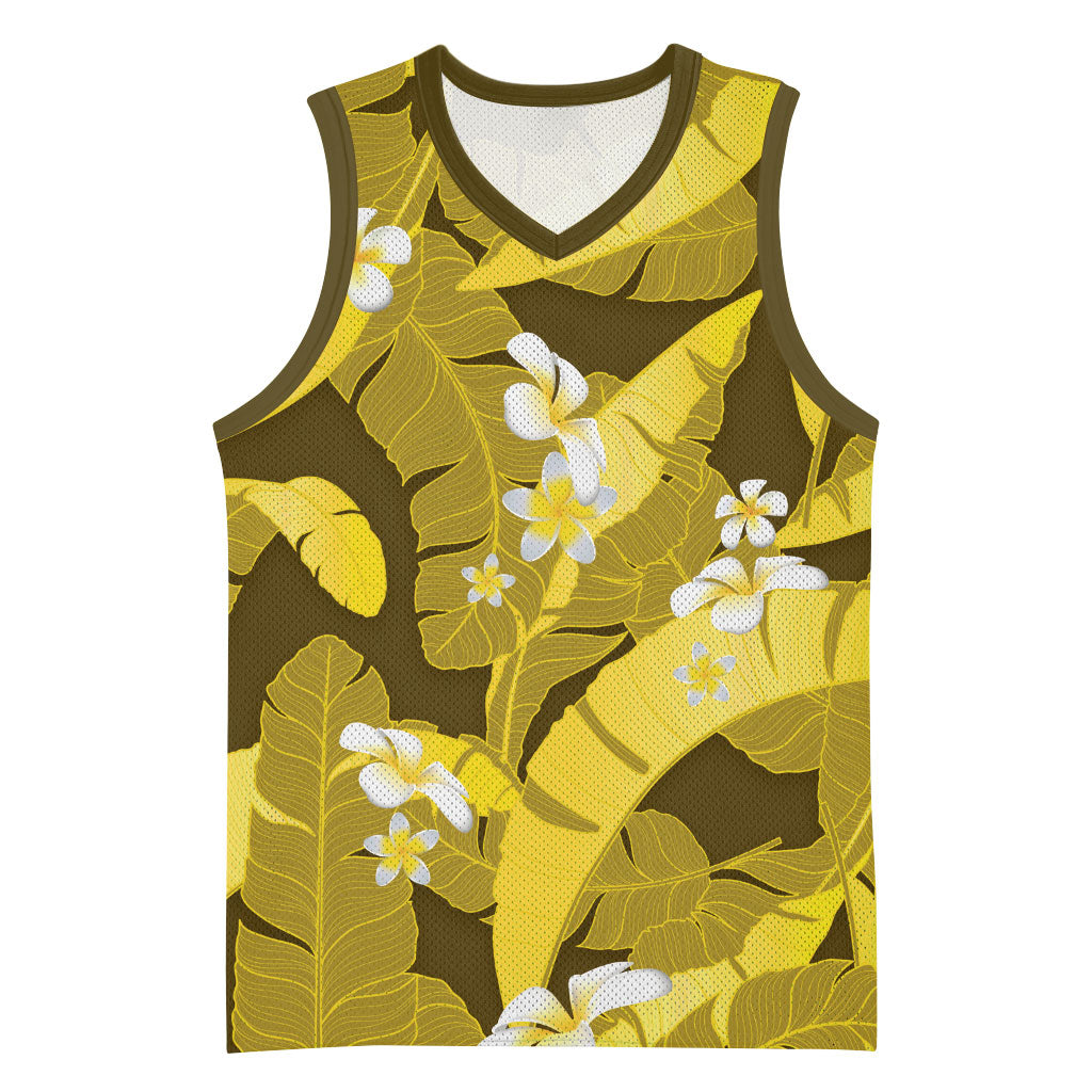 Yellow Banana Leaf Hawaii Basketball Jersey Lau Maia Plumeria Tropical Summer Vibes LT14 Unisex Yellow - Polynesian Pride