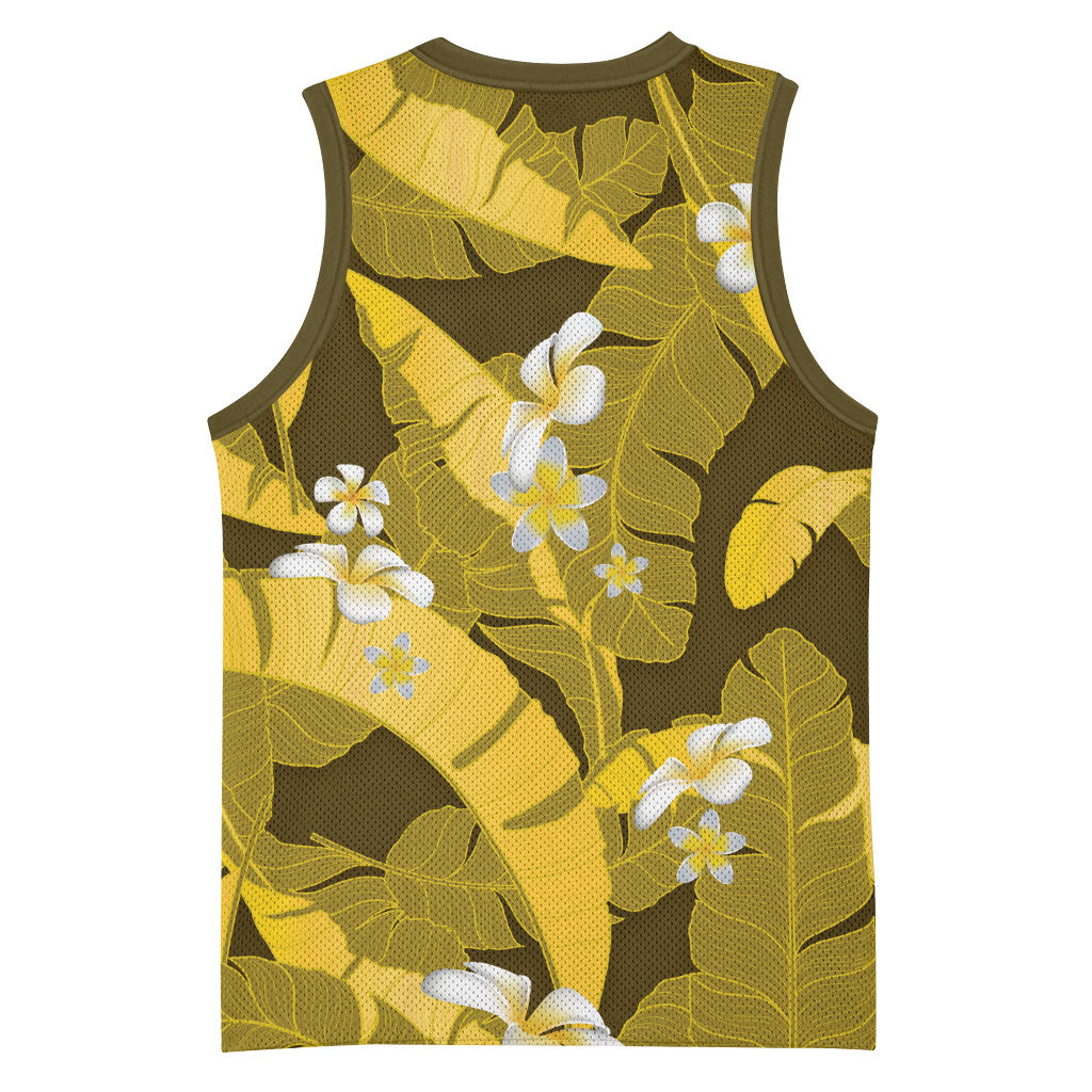 Yellow Banana Leaf Hawaii Basketball Jersey Lau Maia Plumeria Tropical Summer Vibes LT14 - Polynesian Pride