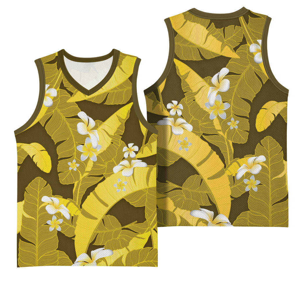 Yellow Banana Leaf Hawaii Basketball Jersey Lau Maia Plumeria Tropical Summer Vibes LT14 - Polynesian Pride