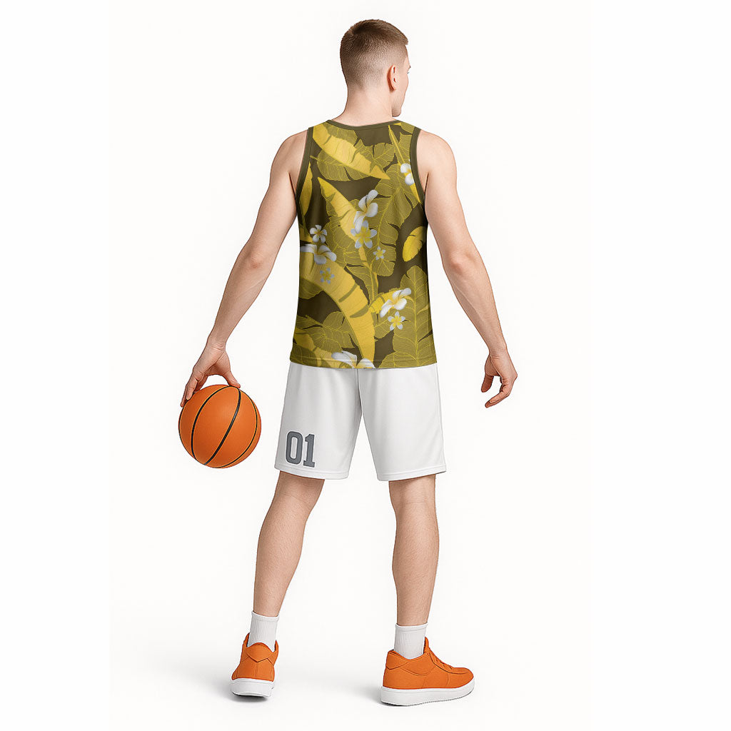 Yellow Banana Leaf Hawaii Basketball Jersey Lau Maia Plumeria Tropical Summer Vibes LT14 - Polynesian Pride
