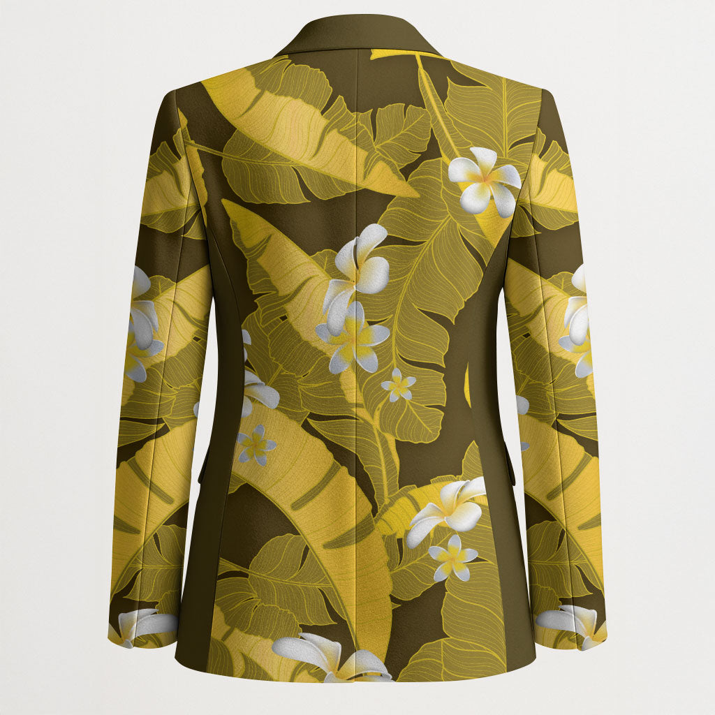 Yellow Banana Leaf Hawaii Blazer Lau Maia Plumeria Tropical Summer Vibes LT14 - Polynesian Pride