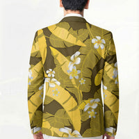 Yellow Banana Leaf Hawaii Blazer Lau Maia Plumeria Tropical Summer Vibes LT14 - Polynesian Pride