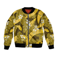 Yellow Banana Leaf Hawaii Bomber Jacket Lau Maia Plumeria Tropical Summer Vibes LT14 Unisex Yellow - Polynesian Pride