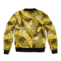 Yellow Banana Leaf Hawaii Bomber Jacket Lau Maia Plumeria Tropical Summer Vibes LT14 - Polynesian Pride