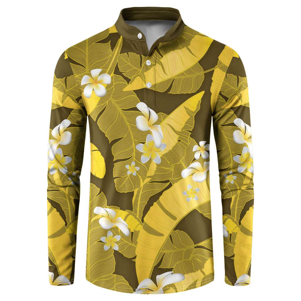 Yellow Banana Leaf Hawaii Button Sweatshirt Lau Maia Plumeria Tropical Summer Vibes LT14 Yellow - Polynesian Pride