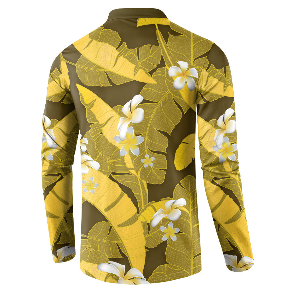 Yellow Banana Leaf Hawaii Button Sweatshirt Lau Maia Plumeria Tropical Summer Vibes LT14 - Polynesian Pride