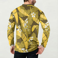 Yellow Banana Leaf Hawaii Button Sweatshirt Lau Maia Plumeria Tropical Summer Vibes LT14 - Polynesian Pride
