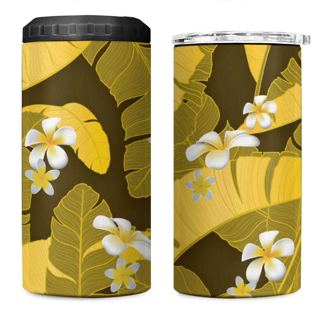 Yellow Banana Leaf Hawaii 4 in 1 Can Cooler Tumbler Lau Maia Plumeria Tropical Summer Vibes LT14 One Size: 16 oz Yellow - Polynesian Pride