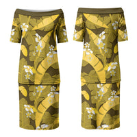 Yellow Banana Leaf Hawaii Couples Matching Puletasi and Long Sleeve Button Shirt Lau Maia Plumeria Tropical Summer Vibes LT14 - Polynesian Pride