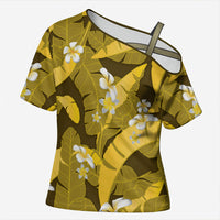 Yellow Banana Leaf Hawaii Cross Shoulder Shirt Lau Maia Plumeria Tropical Summer Vibes LT14 Female Yellow - Polynesian Pride