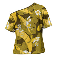 Yellow Banana Leaf Hawaii Cross Shoulder Shirt Lau Maia Plumeria Tropical Summer Vibes LT14 - Polynesian Pride