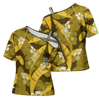 Yellow Banana Leaf Hawaii Cross Shoulder Shirt Lau Maia Plumeria Tropical Summer Vibes LT14 - Polynesian Pride