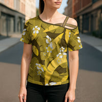 Yellow Banana Leaf Hawaii Cross Shoulder Shirt Lau Maia Plumeria Tropical Summer Vibes LT14 - Polynesian Pride
