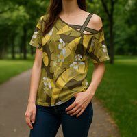 Yellow Banana Leaf Hawaii Cross Shoulder Shirt Lau Maia Plumeria Tropical Summer Vibes LT14 - Polynesian Pride