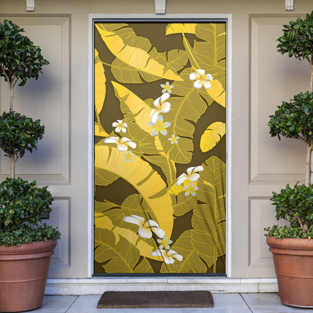 Yellow Banana Leaf Hawaii Door Cover Lau Maia Plumeria Tropical Summer Vibes LT14 Yellow - Polynesian Pride