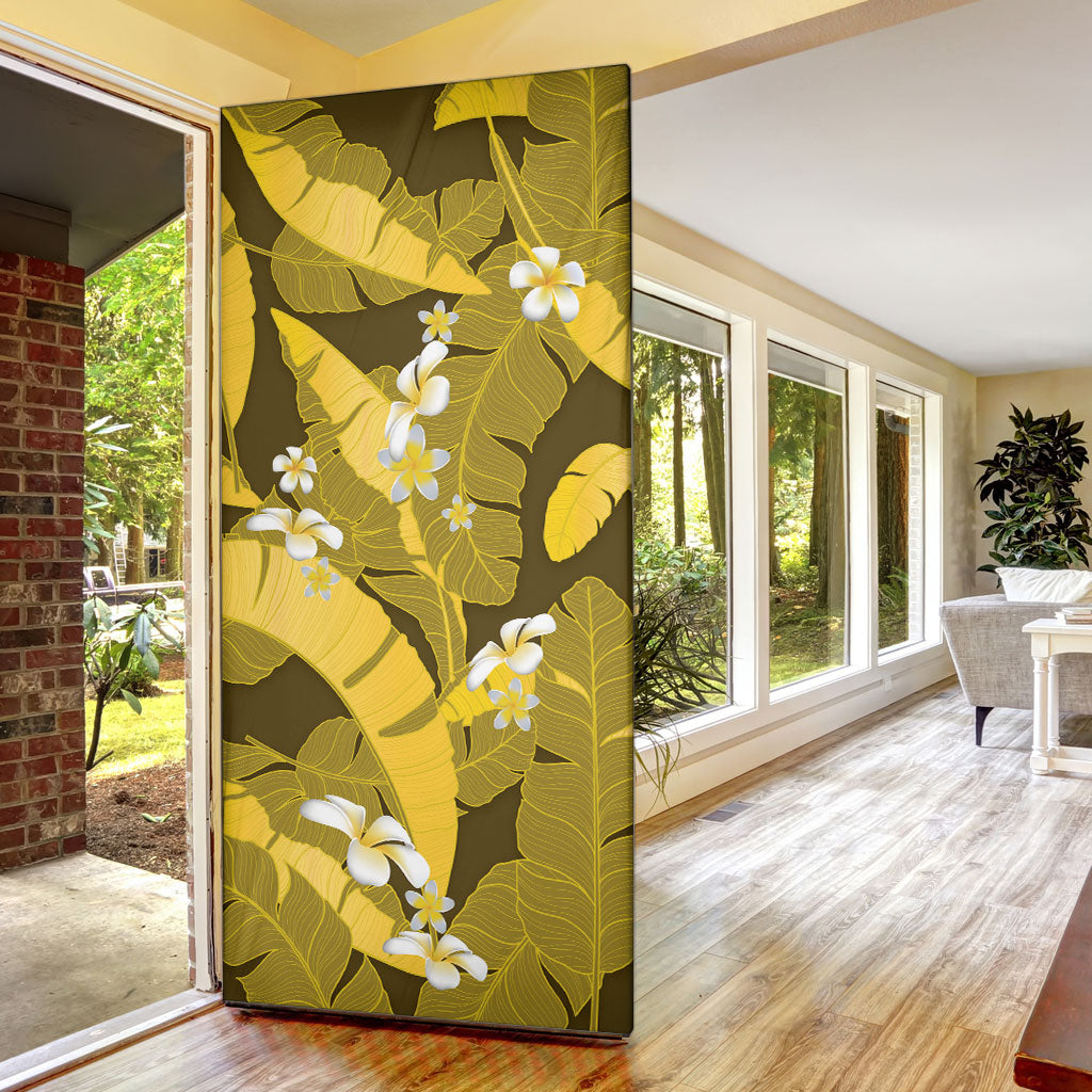 Yellow Banana Leaf Hawaii Door Cover Lau Maia Plumeria Tropical Summer Vibes LT14 - Polynesian Pride