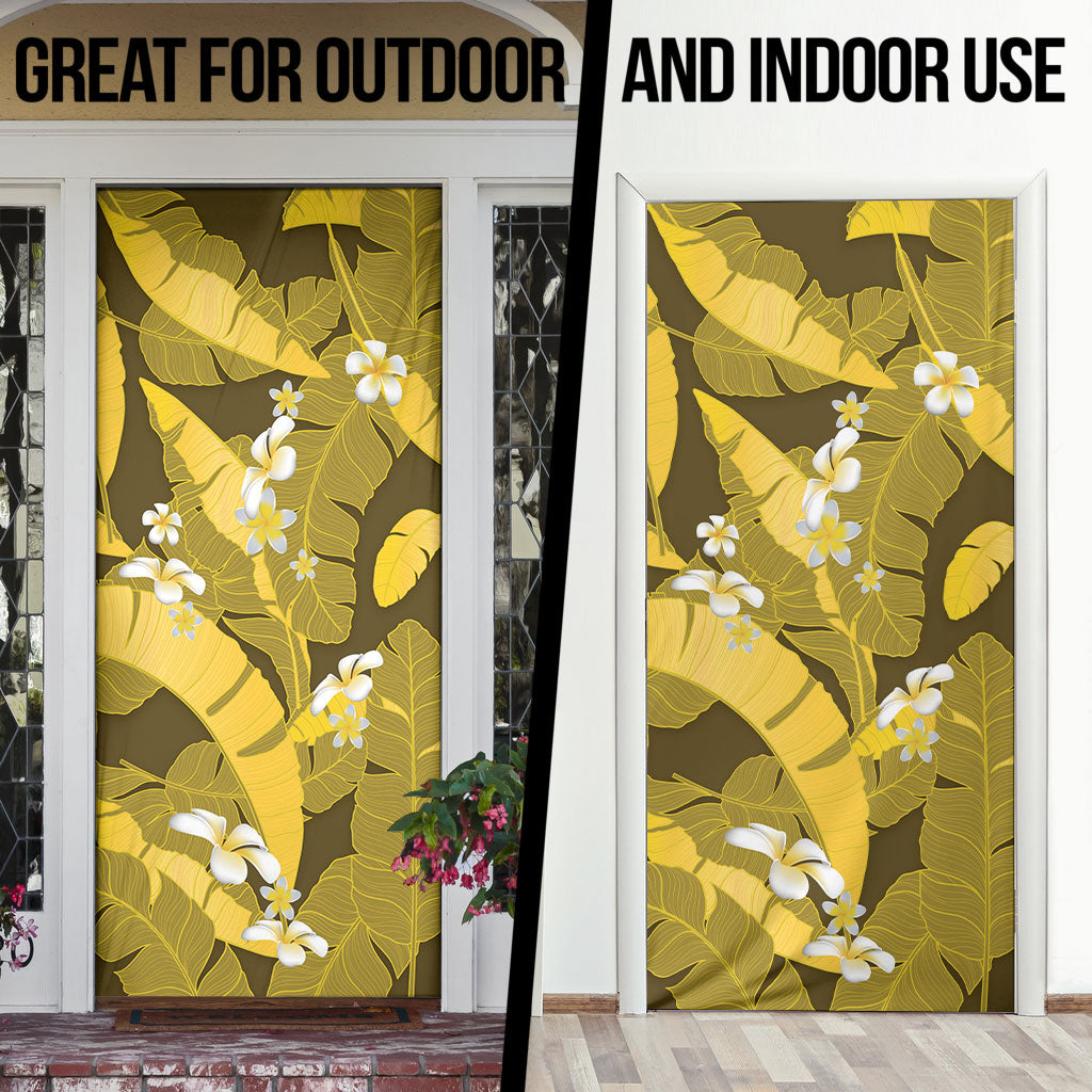 Yellow Banana Leaf Hawaii Door Cover Lau Maia Plumeria Tropical Summer Vibes LT14 - Polynesian Pride