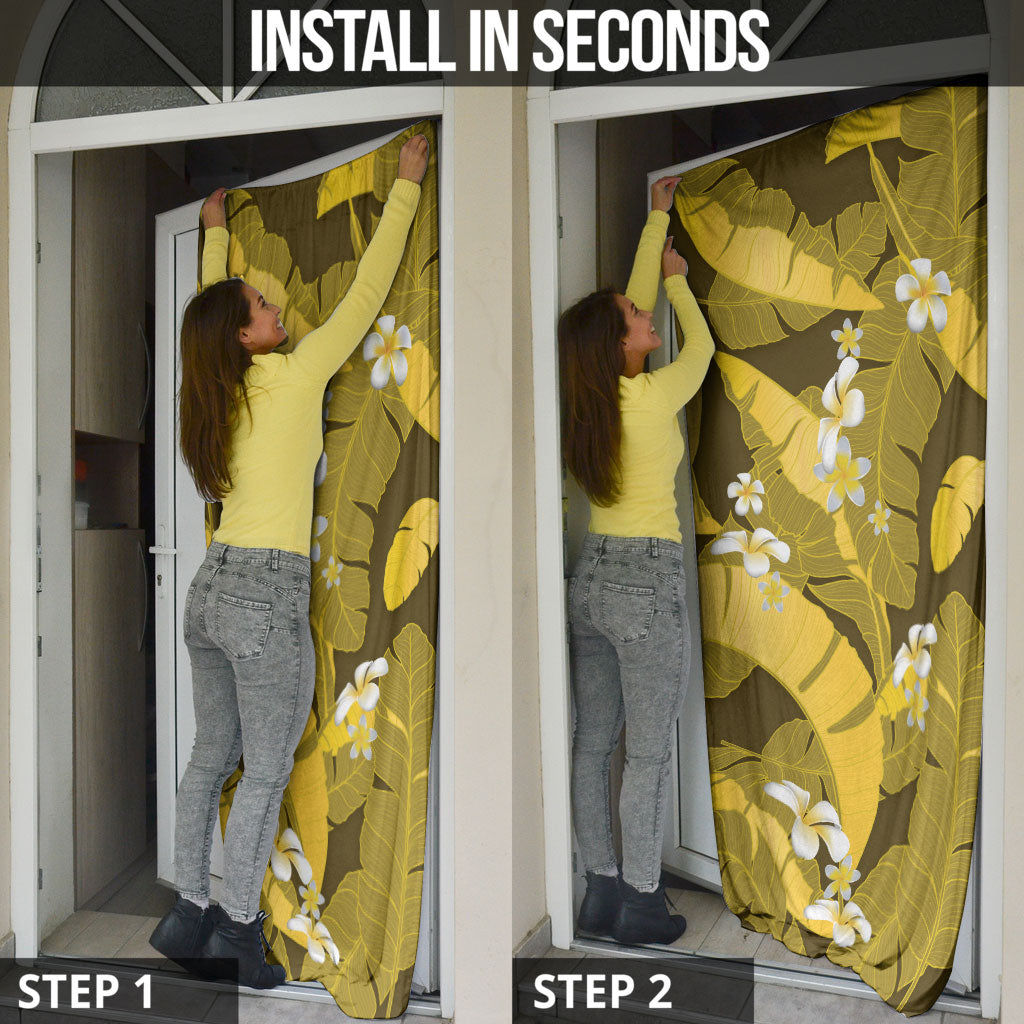 Yellow Banana Leaf Hawaii Door Cover Lau Maia Plumeria Tropical Summer Vibes LT14 - Polynesian Pride