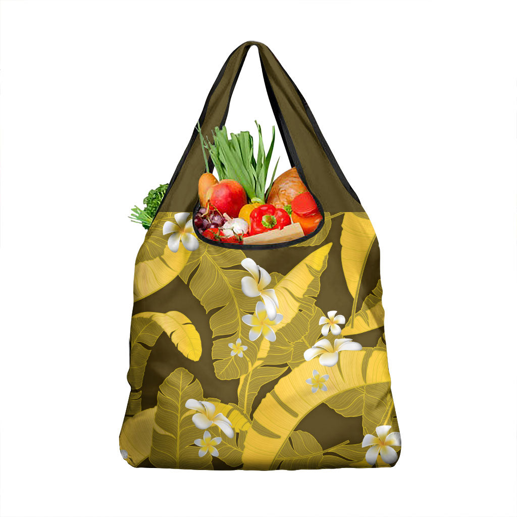 Yellow Banana Leaf Hawaii Grocery Bag Lau Maia Plumeria Tropical Summer Vibes LT14 1-pack One Size Yellow - Polynesian Pride