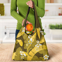 Yellow Banana Leaf Hawaii Grocery Bag Lau Maia Plumeria Tropical Summer Vibes LT14 - Polynesian Pride