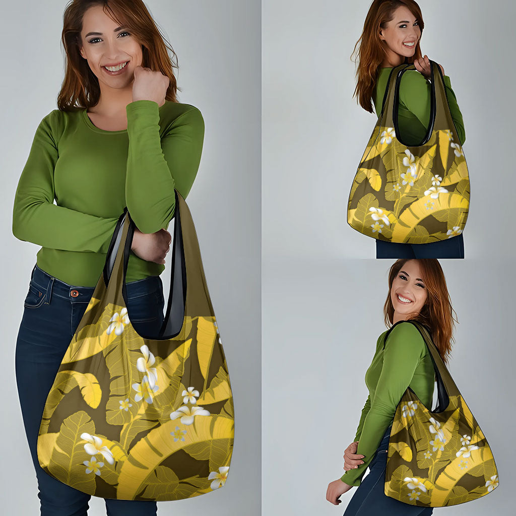 Yellow Banana Leaf Hawaii Grocery Bag Lau Maia Plumeria Tropical Summer Vibes LT14 - Polynesian Pride