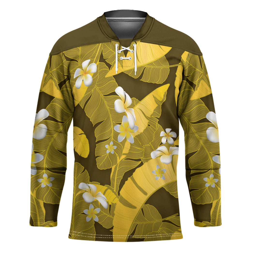 Yellow Banana Leaf Hawaii Hockey Jersey Lau Maia Plumeria Tropical Summer Vibes LT14 Unisex Yellow - Polynesian Pride