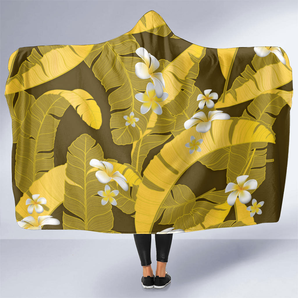 Yellow Banana Leaf Hawaii Hooded Blanket Lau Maia Plumeria Tropical Summer Vibes LT14 One Size Yellow - Polynesian Pride