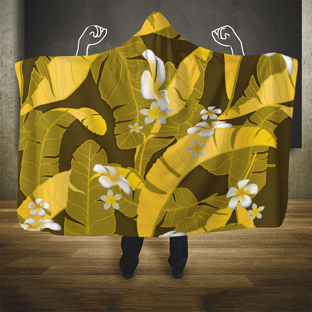 Yellow Banana Leaf Hawaii Hooded Blanket Lau Maia Plumeria Tropical Summer Vibes LT14 - Polynesian Pride