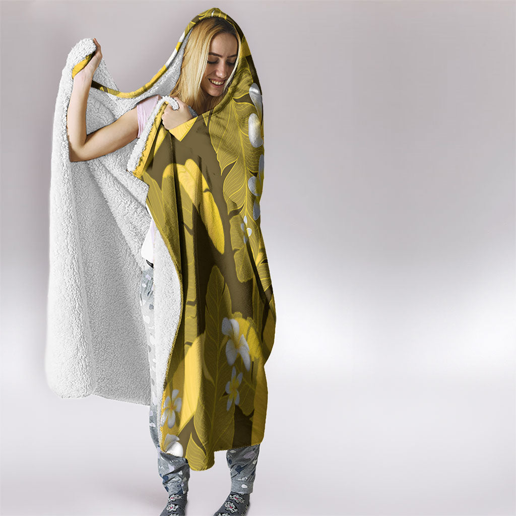Yellow Banana Leaf Hawaii Hooded Blanket Lau Maia Plumeria Tropical Summer Vibes LT14 - Polynesian Pride