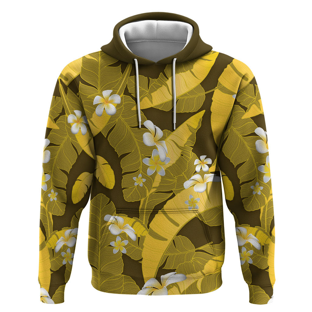 Yellow Banana Leaf Hawaii Hoodie Lau Maia Plumeria Tropical Summer Vibes LT14 Pullover Hoodie Yellow - Polynesian Pride