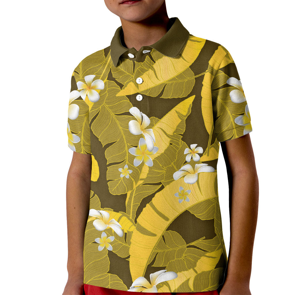 Yellow Banana Leaf Hawaii Kid Polo Shirt Lau Maia Plumeria Tropical Summer Vibes LT14 Kid Yellow - Polynesian Pride