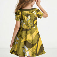 Yellow Banana Leaf Hawaii Kid Short Sleeve Dress Lau Maia Plumeria Tropical Summer Vibes LT14 - Polynesian Pride