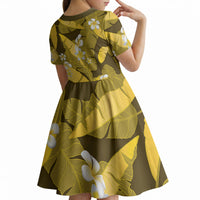 Yellow Banana Leaf Hawaii Kid Short Sleeve Dress Lau Maia Plumeria Tropical Summer Vibes LT14 - Polynesian Pride