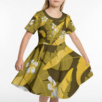 Yellow Banana Leaf Hawaii Kid Short Sleeve Dress Lau Maia Plumeria Tropical Summer Vibes LT14 - Polynesian Pride