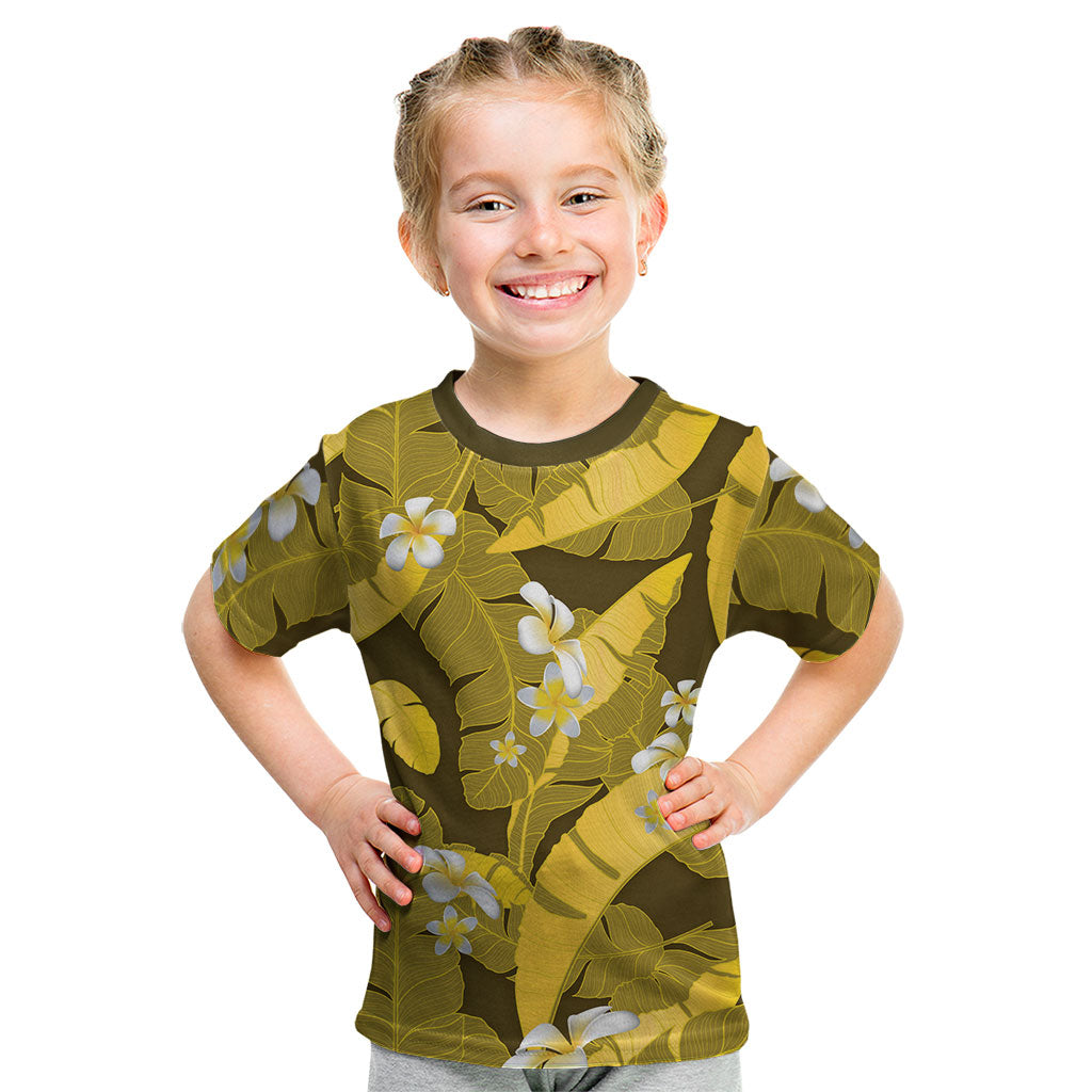 Yellow Banana Leaf Hawaii Kid T Shirt Lau Maia Plumeria Tropical Summer Vibes LT14 Yellow - Polynesian Pride