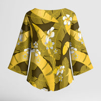 Yellow Banana Leaf Hawaii Kimono Sleeve Blouse Lau Maia Plumeria Tropical Summer Vibes LT14 - Polynesian Pride